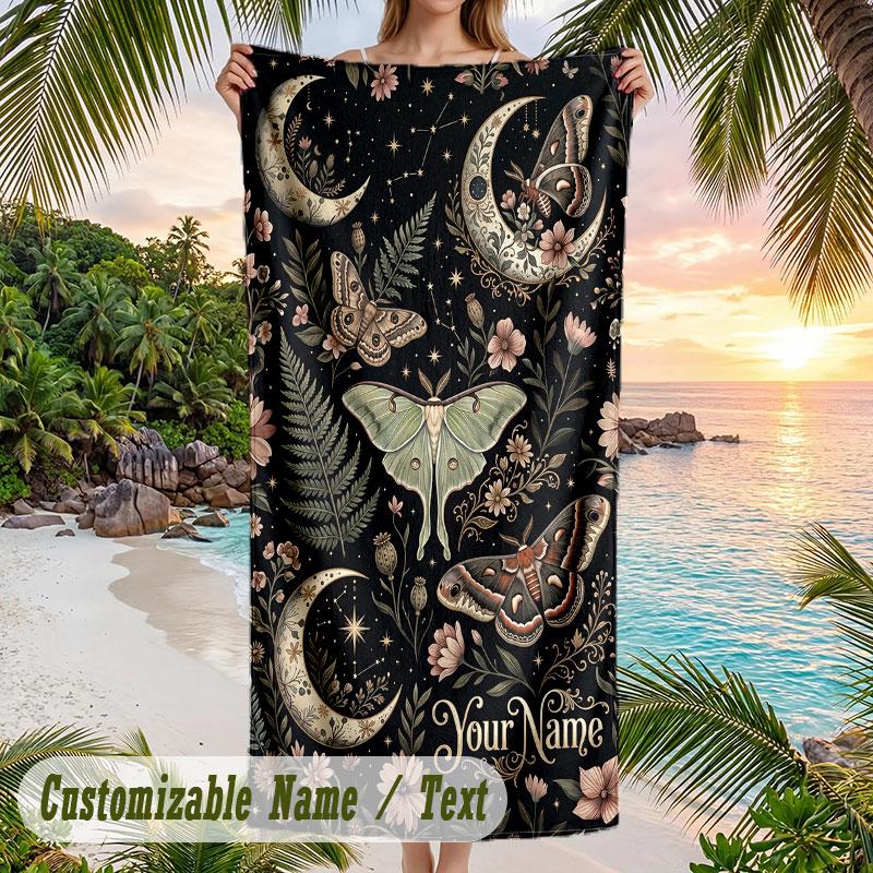 Butterflies Floral Frame Theme Quick Dry Beach Towel Custom Name Text Print Large Sand Resistant Towel Beach Vacation