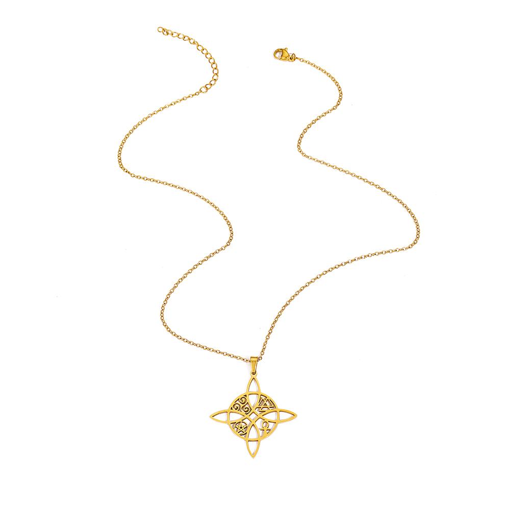 DGIDDK Stainless Steel Celtic Knot Cross Pendant Necklace Hollow Retro Fashion Collarbone Chain Jewelry Gift for Women