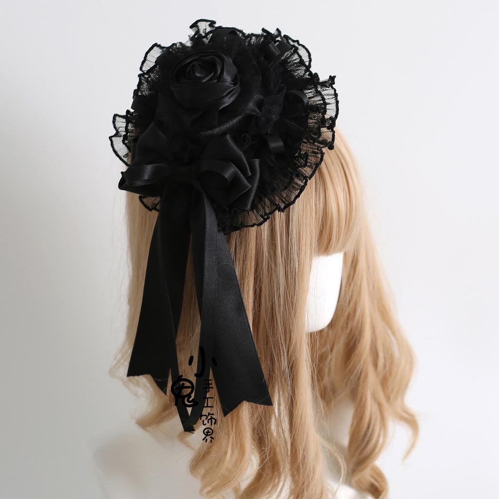 Flower Ball Bow Lace Headband Top Hat Veil KC Original Black Lamp Shadow Lolita Hair Accessories Hairpin