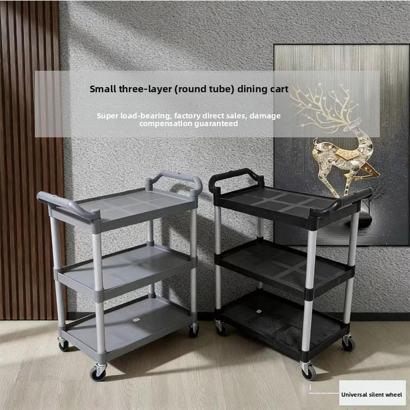 Three Layer Large Capacity Service Cart for Restaurants Hotels Mobile Push Cart Four Wheel Food Trolley Easy Transport Trolley