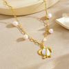 DIEYURO 316L Stainless Steel White Dripping Oil Animal Turtle Pearl Pendant Necklace Lady Fashion Neck Chain Jewelry Gift