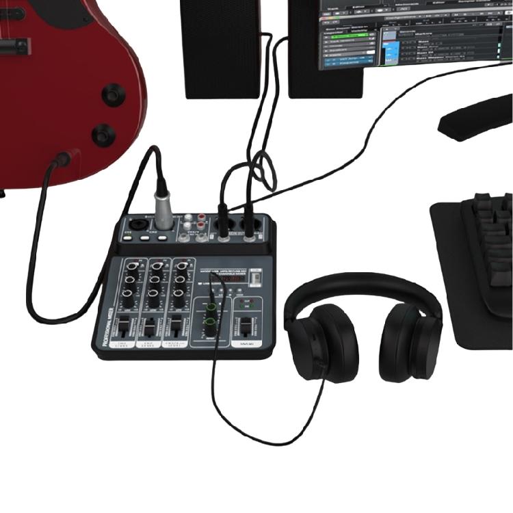 4-Channel USB Sound Mixer Multifunctional Digital Display Screen for Microphones, Instrument, and Other Sources