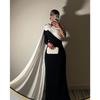 Fall Winter Sexy Floral Flowy Wrap Evening Gown for Women, European American Style Party Formal Dress for Crossborder