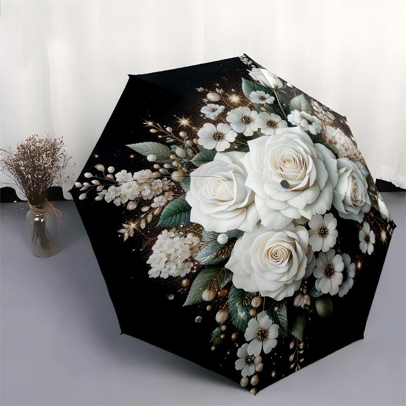 1pc Elegant White Floral Bouquet Umbrella with Plastic Handle,Suitable for All Seasons Home Travel Outdoor UmbrellaB1809