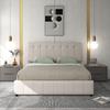 Upholstered Bed 140*200, Hydraulically Liftable Storage, Height-adjustable Headboard, Metal Slatted Frame, Skin-friendly Velvet Fabric, Cream White
