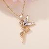 Female White Crystal Angel Pendant Necklace Vintage Gold Color Wedding Jewelry For Women