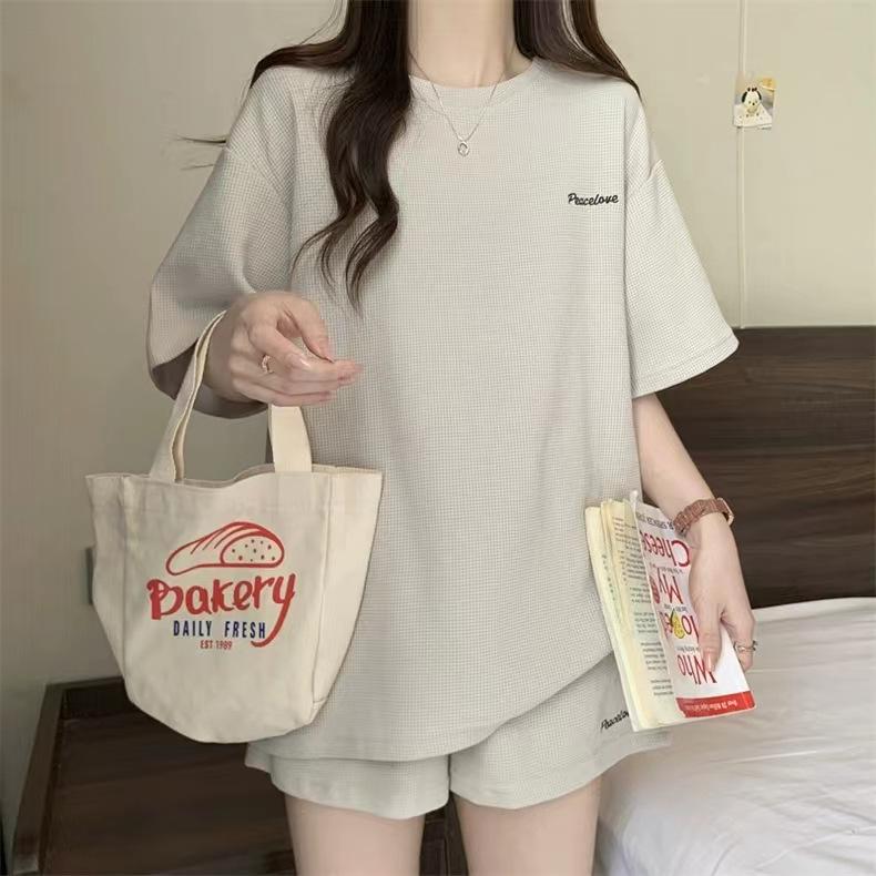 Women's Summer Waffle Two-Piece Set: Casual Hong Kong Style Shorts & Top