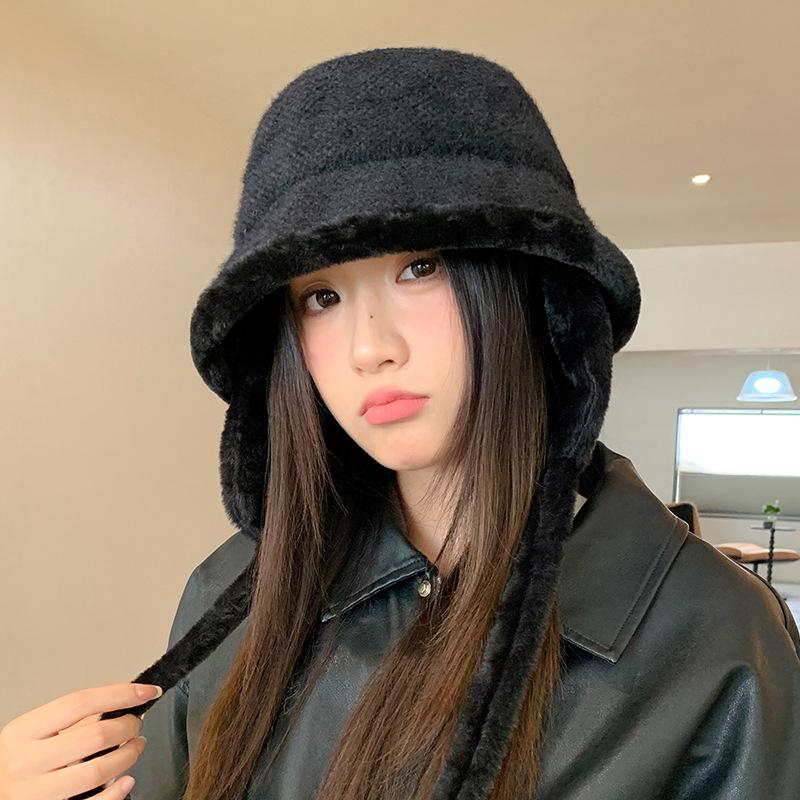 Velvet Thickened Warm Fisherman Hat Outdoor Cycling Windproof Ear Protection Hat Japanese Casual Big Head Bucket Hat