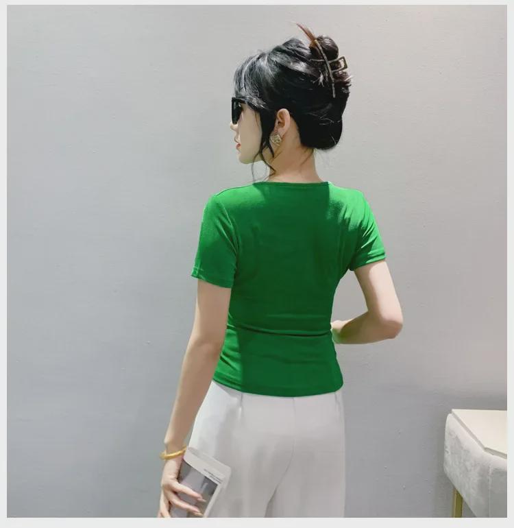 2024 Sommer V-Ausschnitt Slim Kurzarm Mesh T-Shirt Pullover für Damen