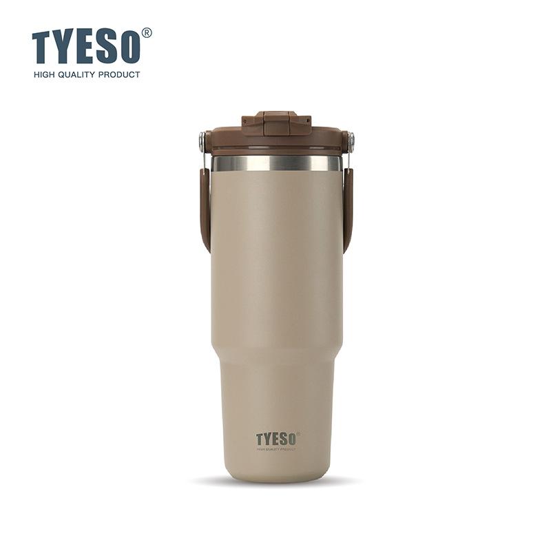 Tyeso 900ML Vacuum Flasks Handle Vacuum Cup Dual-Drink Coffee Mug Stainless Steel Ice Cup Car Bottle Hot Cold Retention