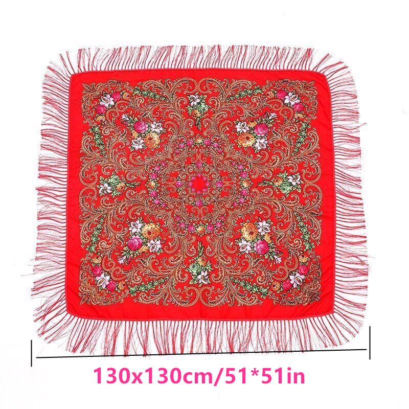 Schal für Damen im ethnischen Stil von Xinjiang: Vintage Print Quaste Quadratischer Schal