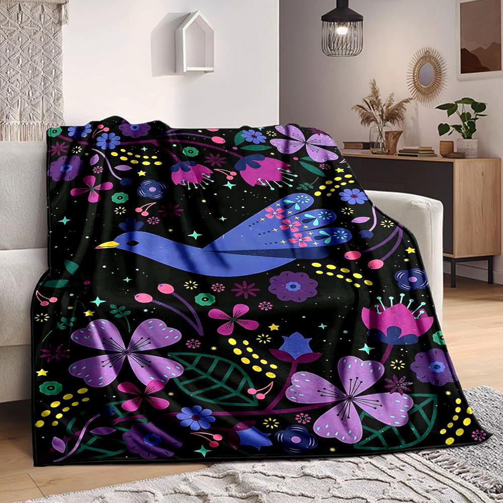 1pc Floral Fantasy Print Blanket - Lightweight Flannel Blanket For Sofa, Bed, Living Room, Office, Outdoor Travel, Camping, Soft 058