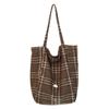 Plaid Canvas Bag Women's Autumn and Winter New Tote Bag Casual Large Capacity Portable Shoulder Cloth Bag Lazy Wind