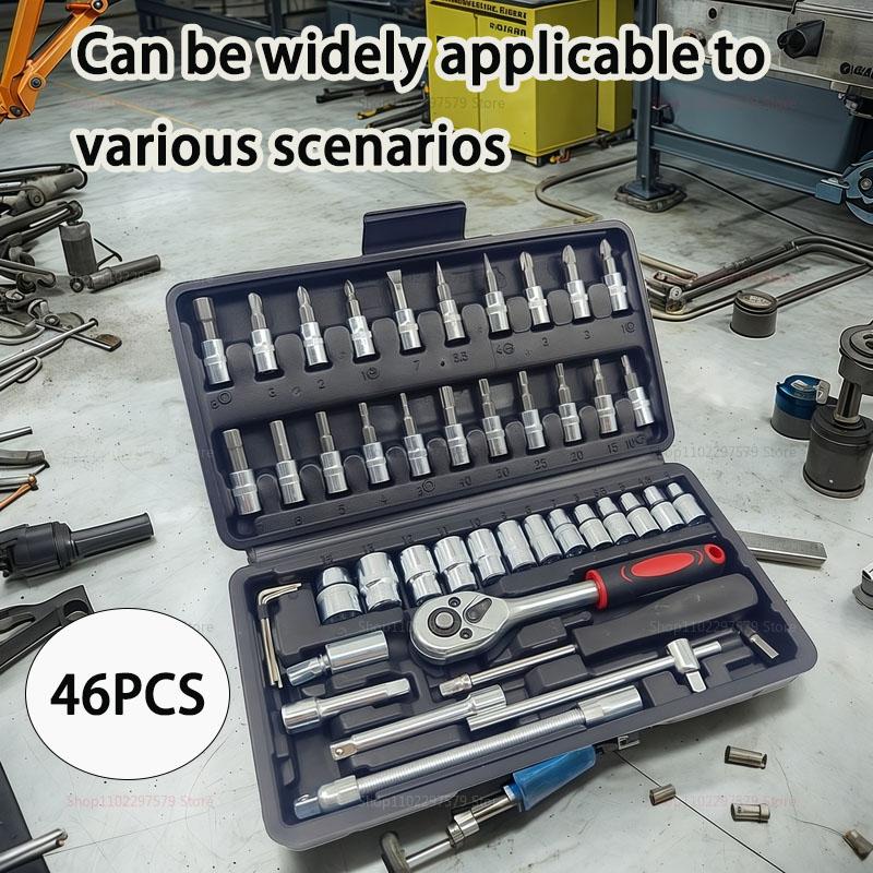 46pcs Motorcycle Socket Ratchet Wrench Set 1/4 Inch Drive Auto Bicycle Vehicle Repair Tool Kit for Mechanical Maintenance