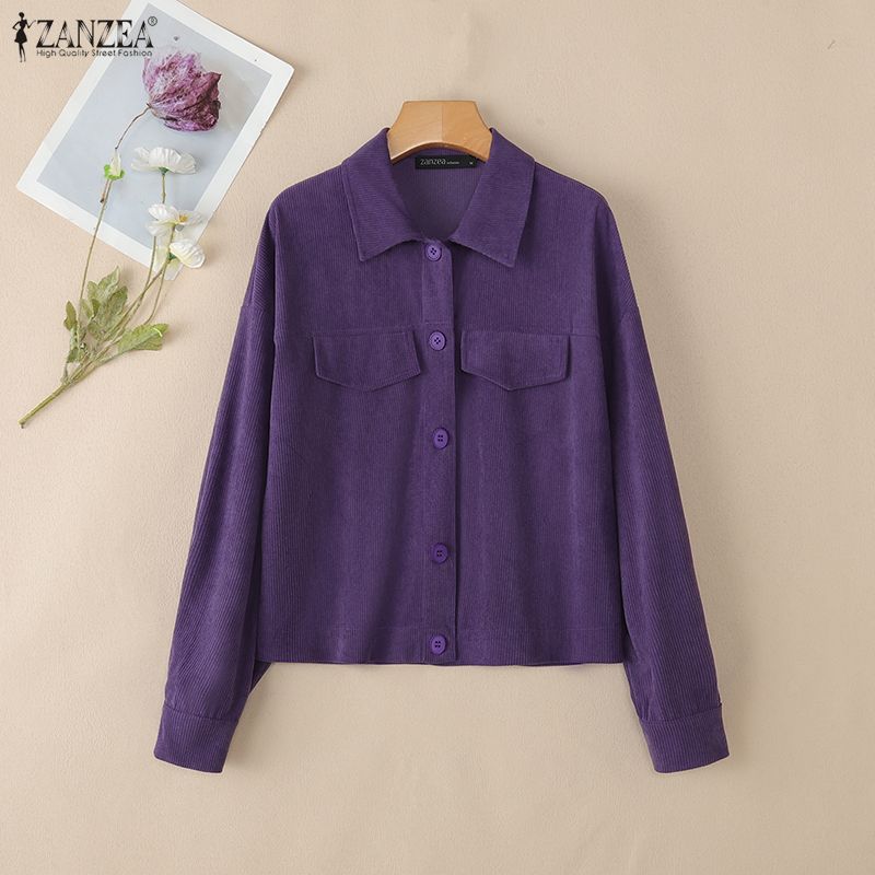 ZANZEA Women Turn Down Collar Loose Casual Long Sleeve Blouse