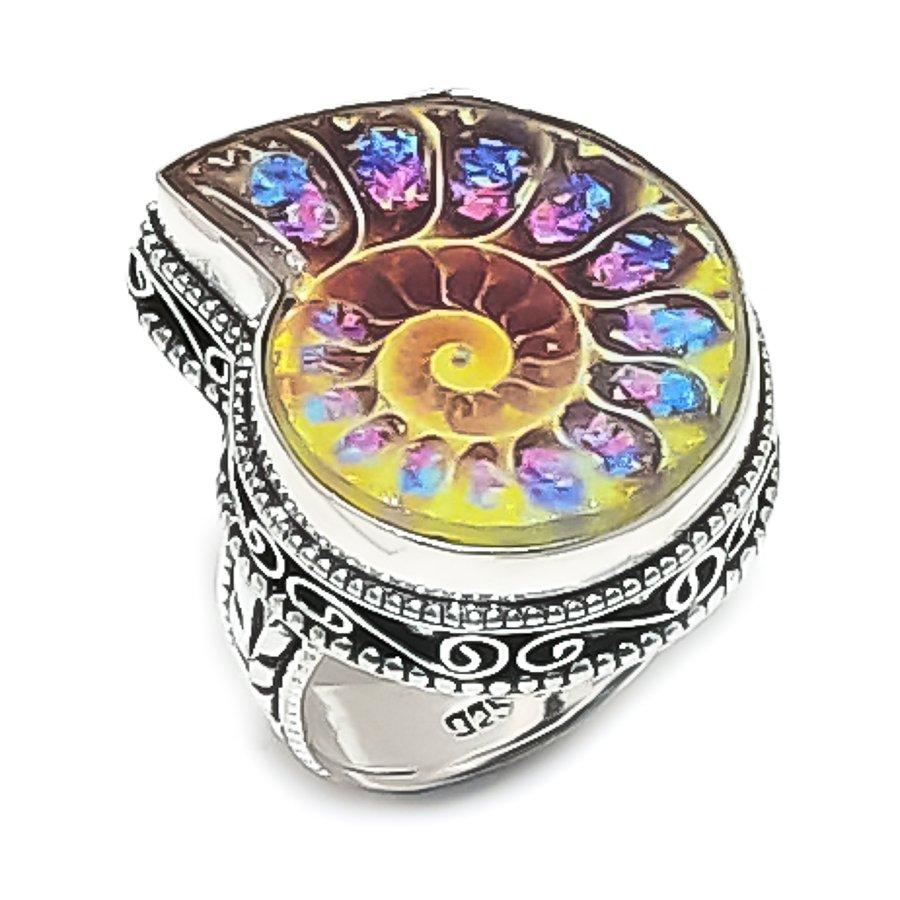 

Драгоценный камень ископаемый аммонит Ювелирное изделие из серебра 925 пробы Кольцо Размер 9,5