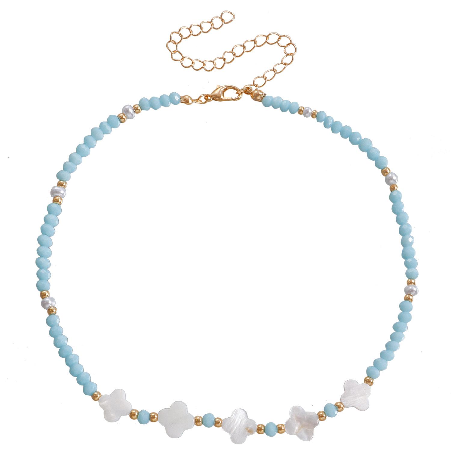 

Свежий Ветер Красочные Цветы Белый Рябчик Ручная Работа Бисером Ожерелье Кристалл Рисовые Бусины Простая Цепочка на Ключицу Женская