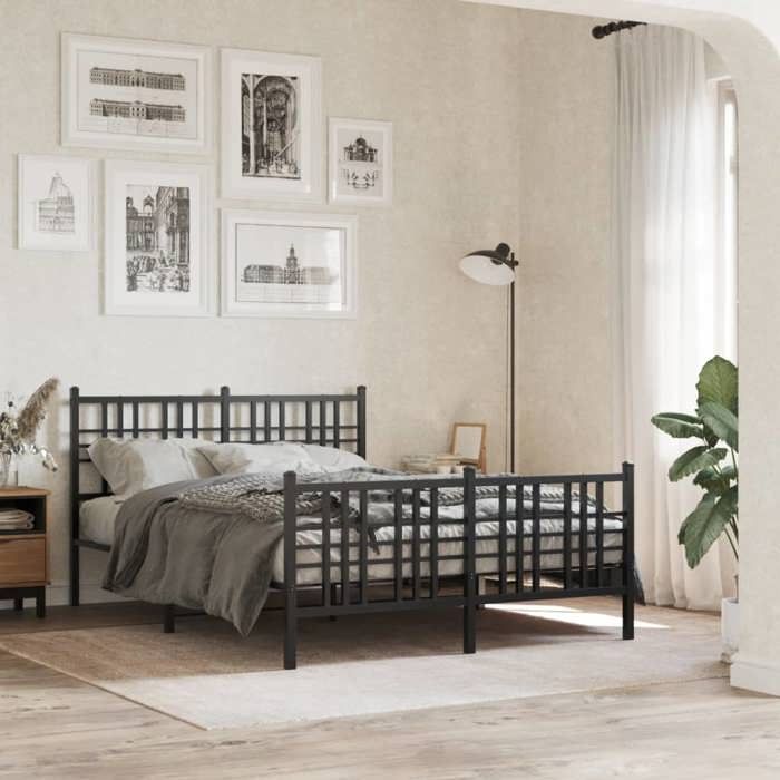 VidaXL Cadre de Lit Métal avec Tête de Lit/Pied de Lit, Sommier à Lattes, Lit Adulte, Lit Double de Chambre à Coucher 376339