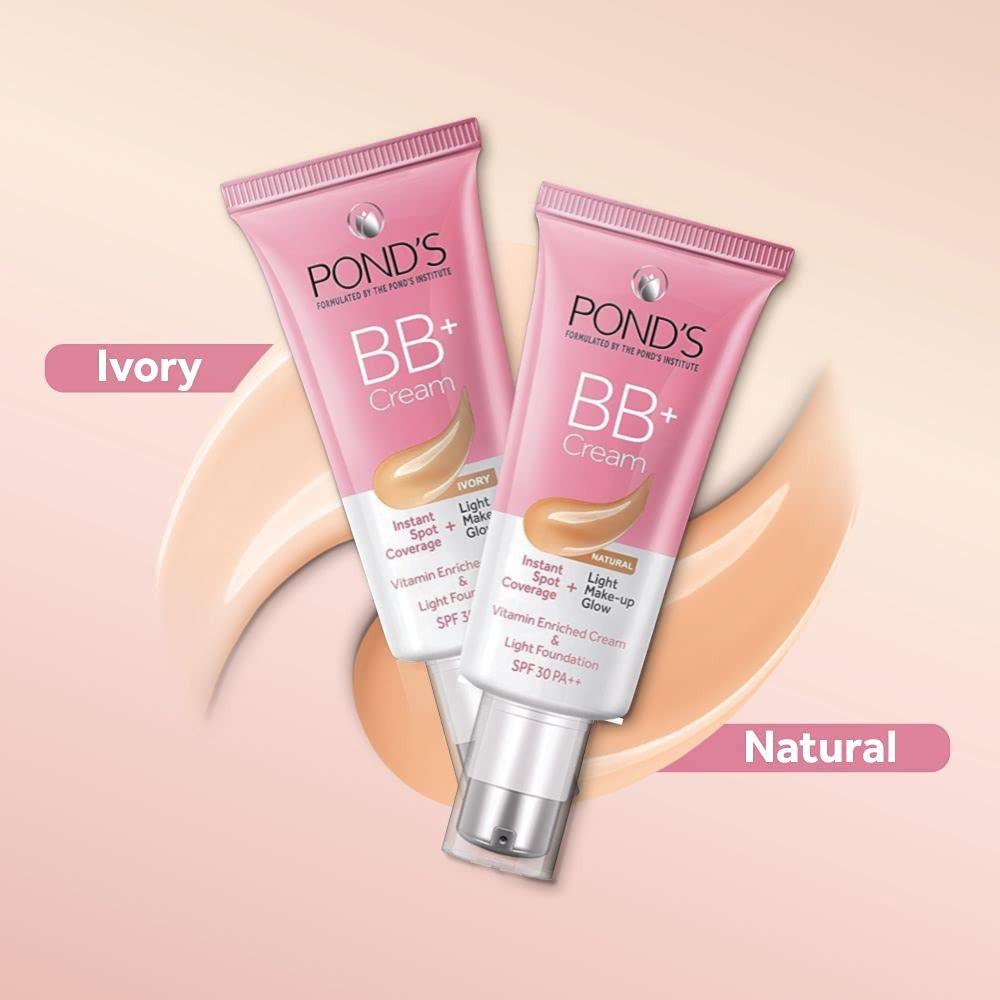 POND'S BB+ Cream Natural Shade 30g For Spot Coverage And Makeup Glow With SPF 30 PA++ Face Foundation Moisturizer