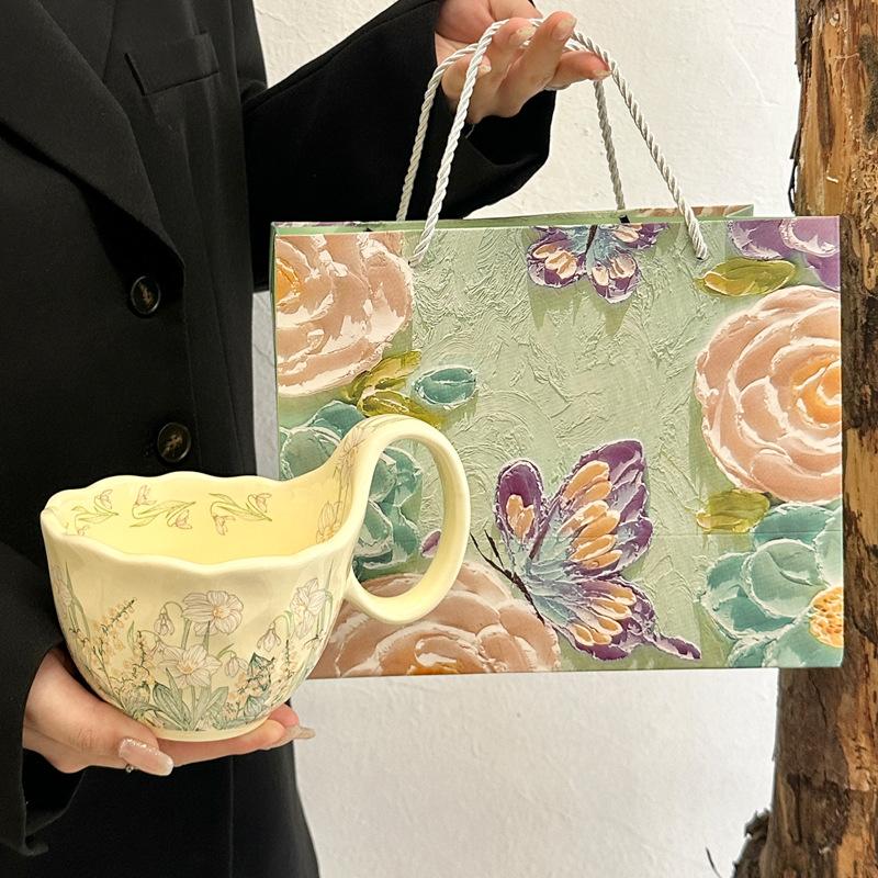 Flowering Song Handle Cup Retro Ceramic Mug Breakfast Oat Cup Afternoon Tea Coffee Cup Souvenir Birthday Gift
