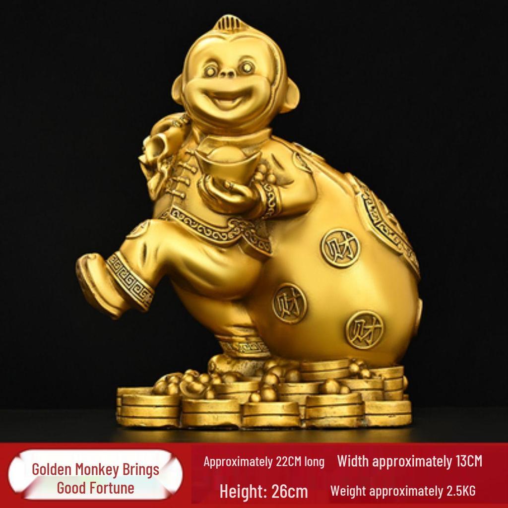 Town House Golden Monkey Zodiac Figurine: Treasure-Offering Monkey Desktop Ornament