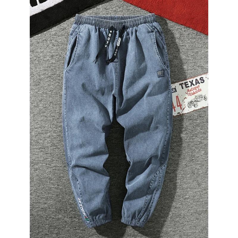 Men's Jogger Jeans Streetwear Black Blue Casual Denim Cargo Pants Stretch Taper Jeans Baggy Trousers