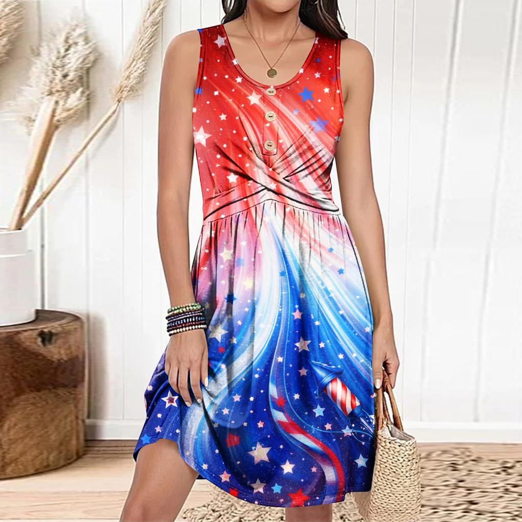 Women's Casual Fashion Dress Round Neck Sleeveless Fitted Dress