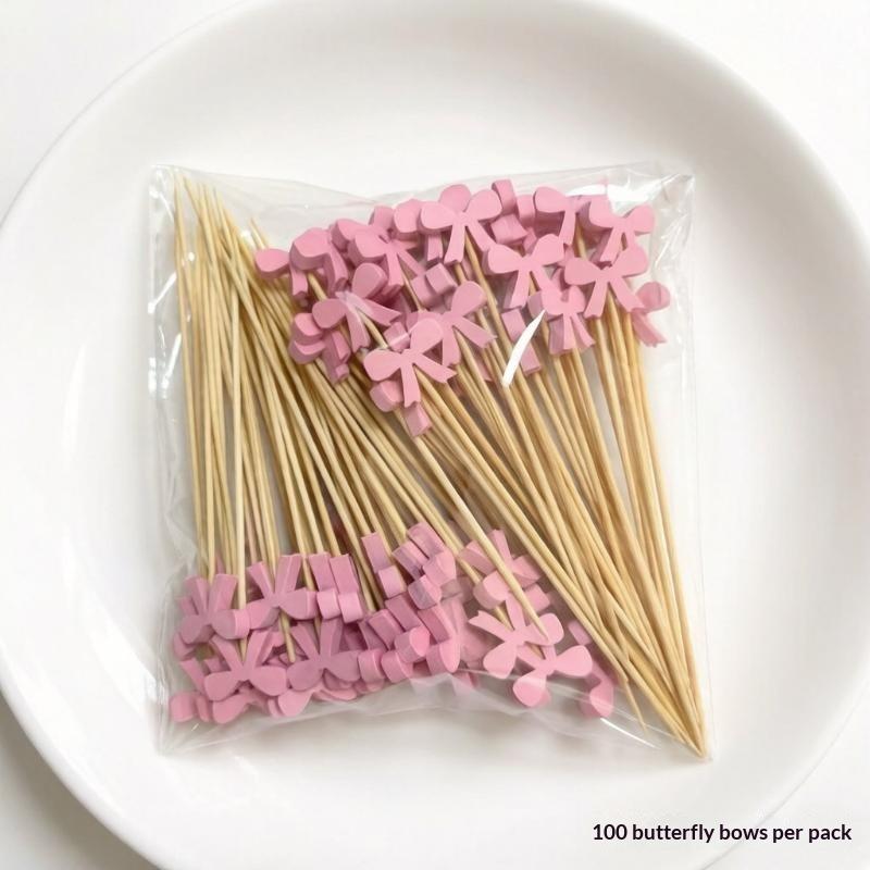 100Pcs Cute Lollipop Bow Burger Buffet Cake Cocktail Fruit Fork Disposable Bamboo Food Fruit Toothpicks For Wedding Party Decor