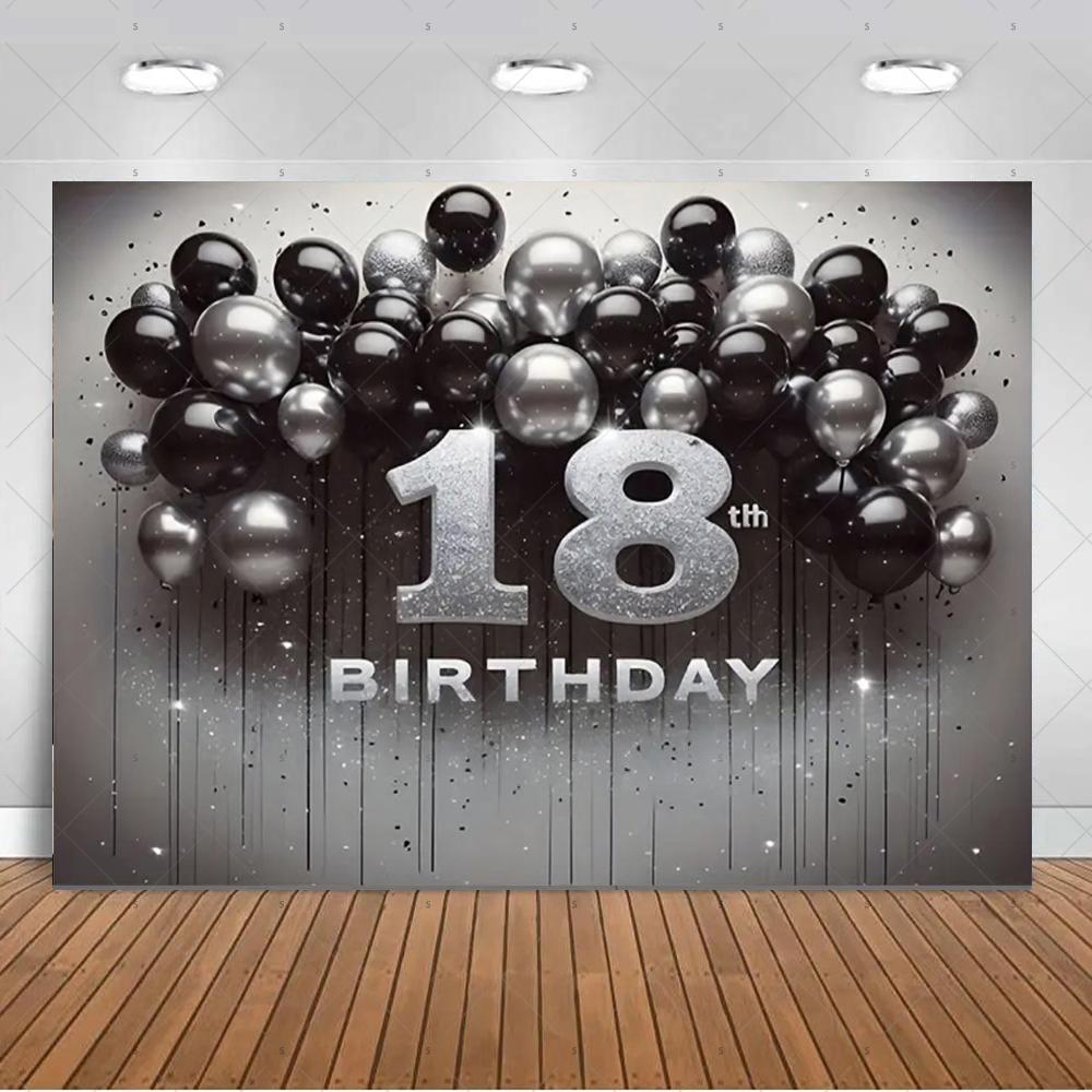 18th  Birthday Partys Decoration Backgound Black Gold Glitter Balloon Banner Women Men Boys Girls Bar Mitzvah Photography Props