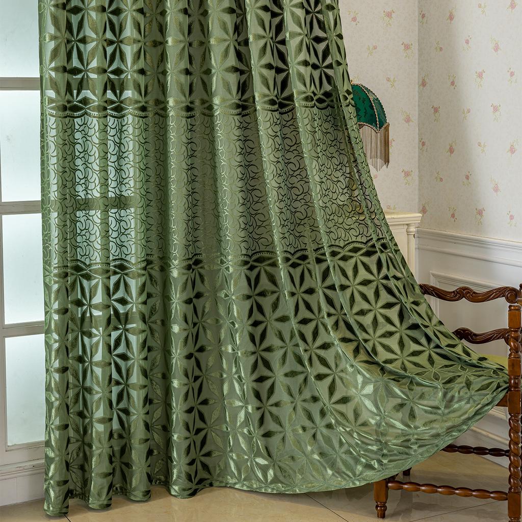 Bohemian French Plant Jacquard Semi-Sheer Curtains, Grommet Top, Modern Textured Fabric, Light Filtering, Home Decor for Bedroom, Living Room, Balcony