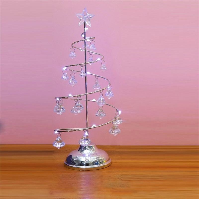 Crystal Star Iron Christmas Tree with LED Light Small XmasTree Table Lamp Christmas Decorations for Home Party New Year