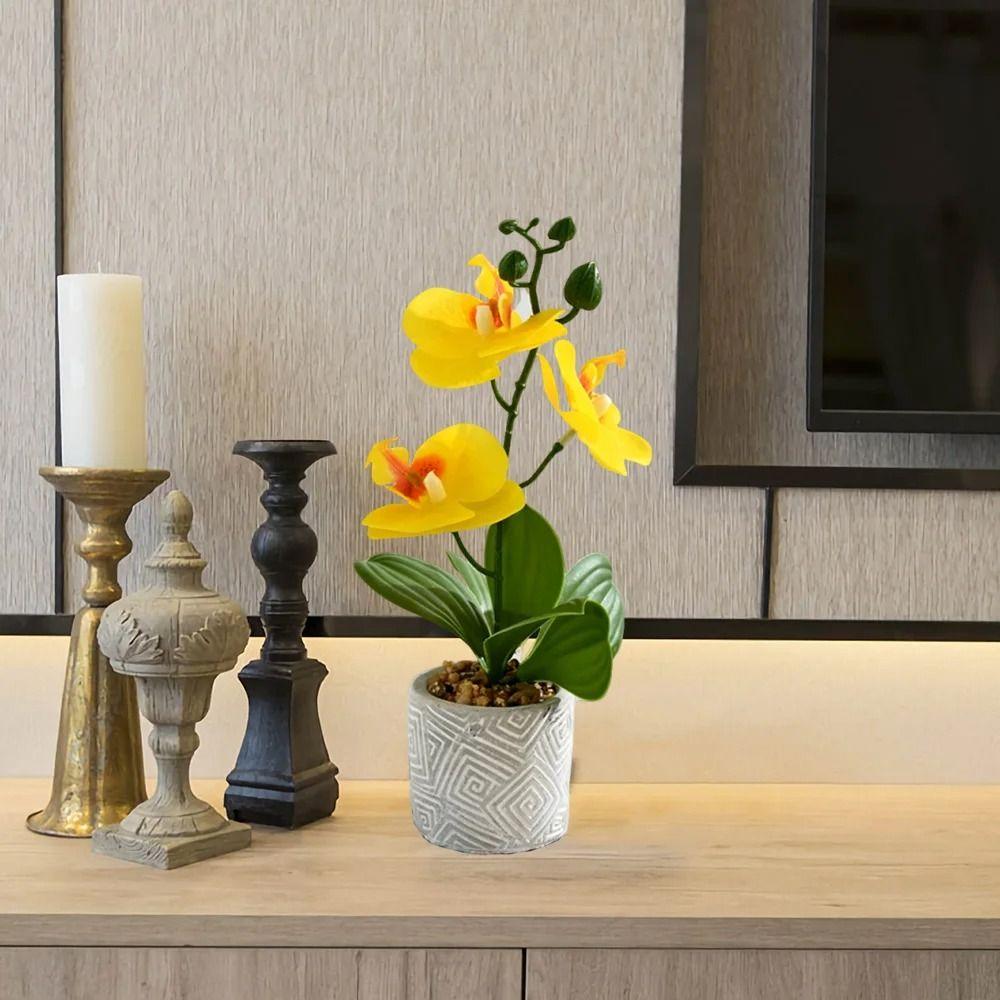 3 Heads Artificial Orchid Flower Advanced Fake Phalaenopsis Bonsai  Party Decor