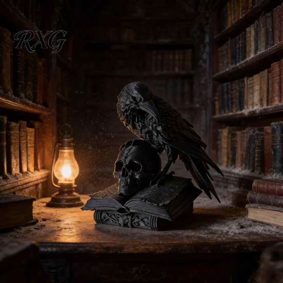 Dark Culture Gift for Him Black Raven Skull Statue, 3D Printed Gothic Crow Figurine Desk Halloween Table Decor Shelf, Spooky Art Collectible Sculpture