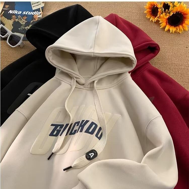 Men s Heavyweight Wine Red Fleece-Lined Hooded Sweatshirt - Trendy American Style for Spring and Autumn. 3XL