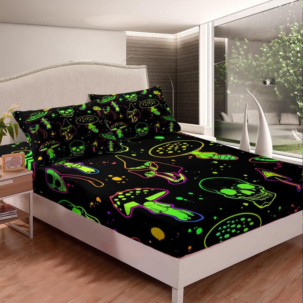 Cartoon mushroom pattern mattress four-piece bedding set bedroom dormitory bedding decoration