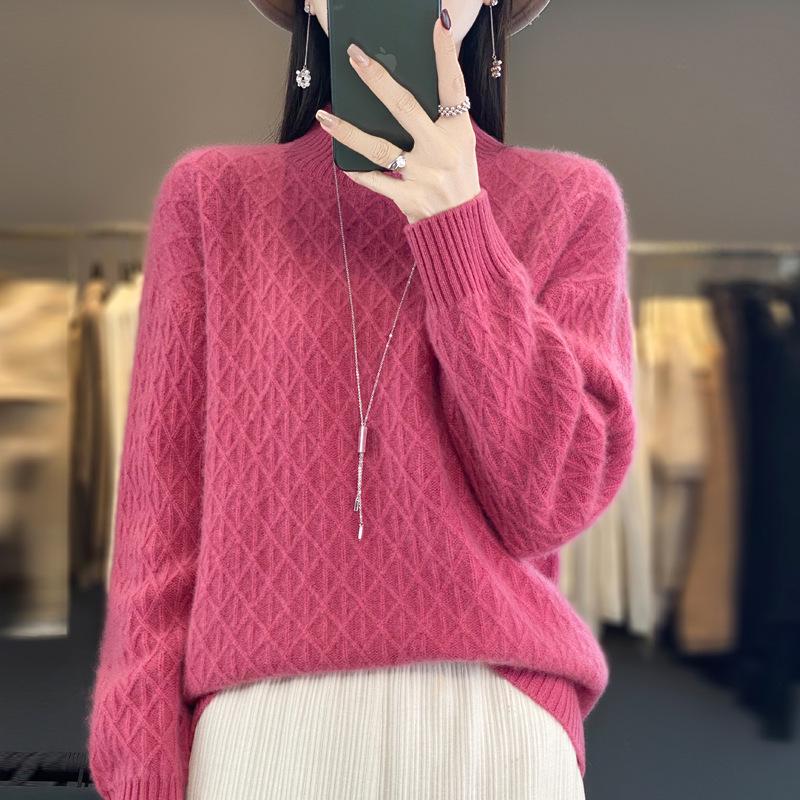 Women's Thick Knit Half-High Collar Sweater - 2024 New Autumn/Winter Collection, Versatile and Loose Fit Wool Sweater
