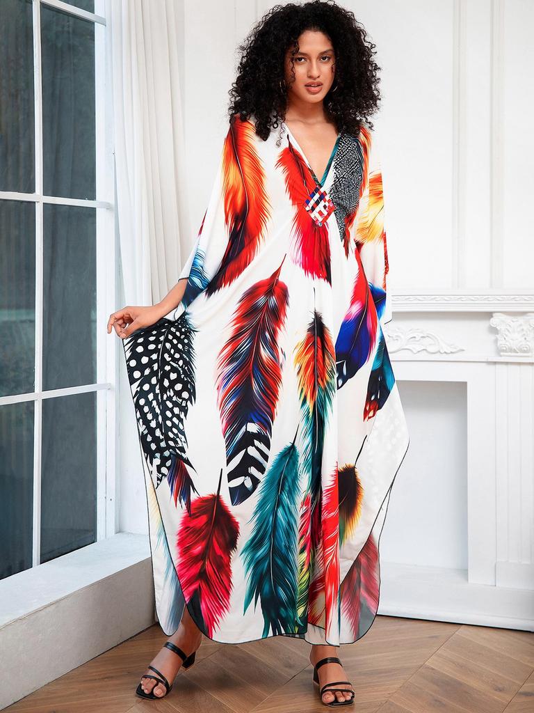European & American Plus Size Printed Beach Cover-up Dress