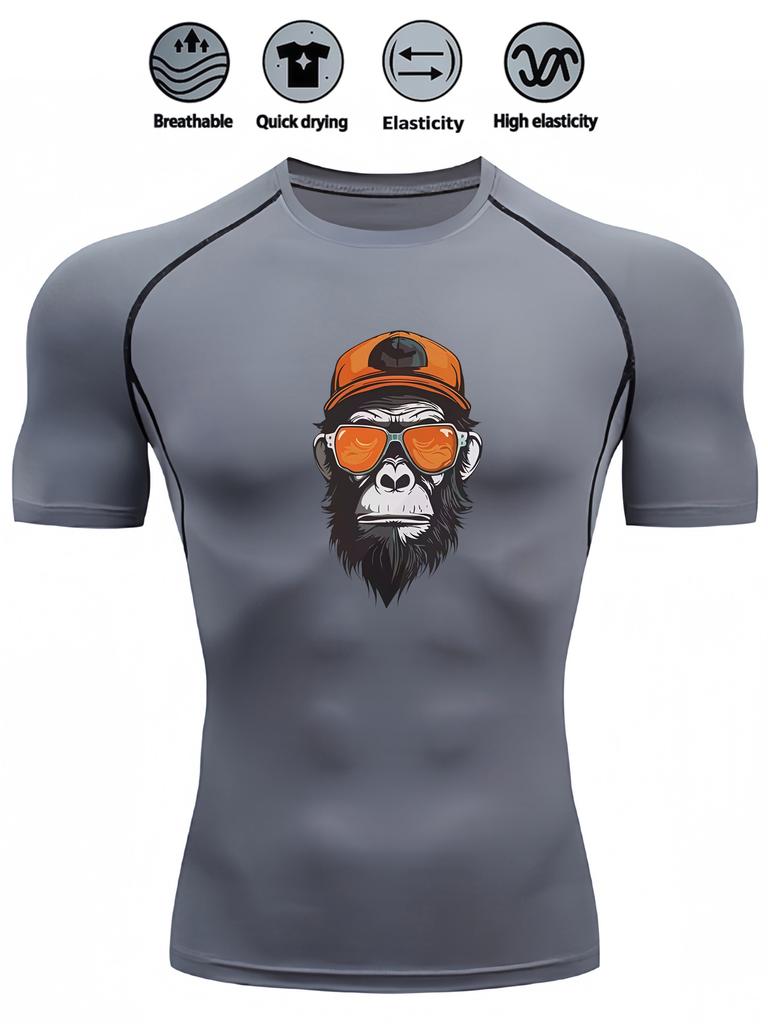 Men's Slim Fit Compression Shirt Quick Dry Breathable Gym Running Funny Animal Print Activewear
