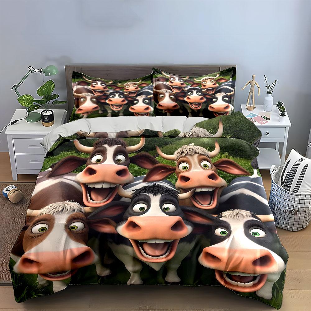Cartoon Cow Decor Set Funny Multiple Sizes Kid'S And Adults' Bedroom Exquisite 3Pc Bedding Set, Gift