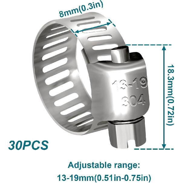 Hose Clamp, 30PCS Fuel Line Clamp, 1/2 Inch To 3/4 Inch Radiator Hose Clamps, Hose Clamps Stainless Steel(13-19mm).