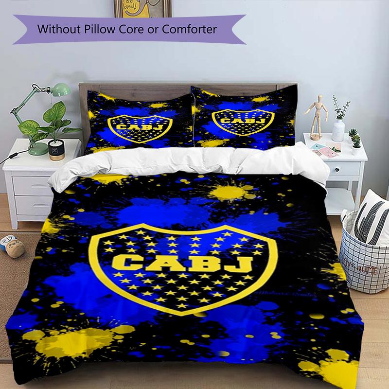 Boca Juniors Football Club Design Pattern Duvet Cover Set – includes 1 duvet cover and 2 matching pillowcases Bedroom decor Christmas gifts