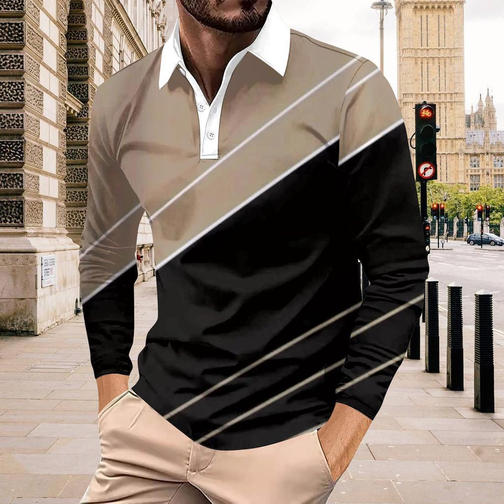 Colour Block Long Sleeve Button Down Top Sport Fitness Quick Dry Breathable Men's Polo Shirt