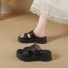 Summer Wear Thick-soled Heightening Cool Slippers for Women's 2025 New Retro Muffin One-word Soft-bottom Non-slip Beach Sandals