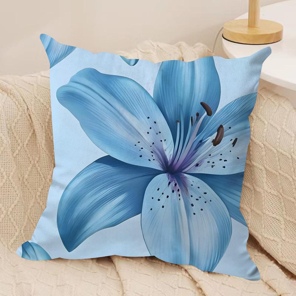 Classic Lily Cushion Cover Short Plush Doublesided Print Square Throw Pillow Covers Sofa Home Cushion Decor
