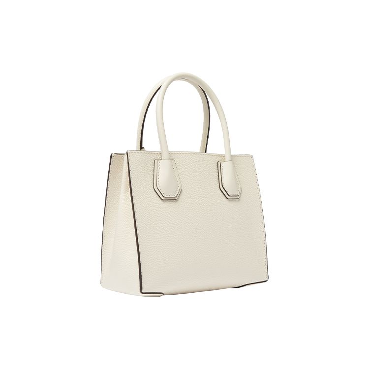 Michael Kors MK Mercer Solid Letter Logo Vintage Litchi Grain Leather Accordion Bag Women Handbags Cream 35S1GM9M2L-289