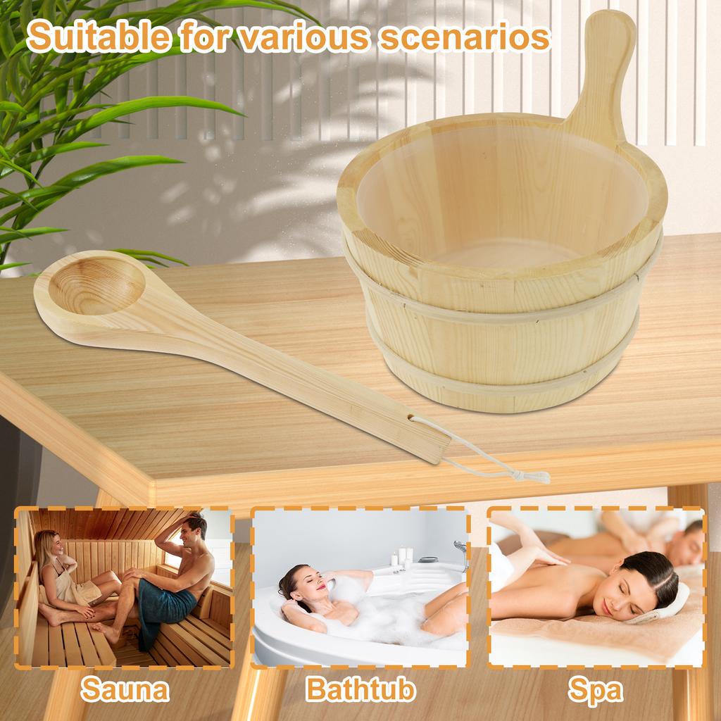 4L Wooden Sauna Bucket with Handle Sauna Bucket and Ladle Set Practical Sauna Water Bucket and Ladle Portable Wood SPA Bucket