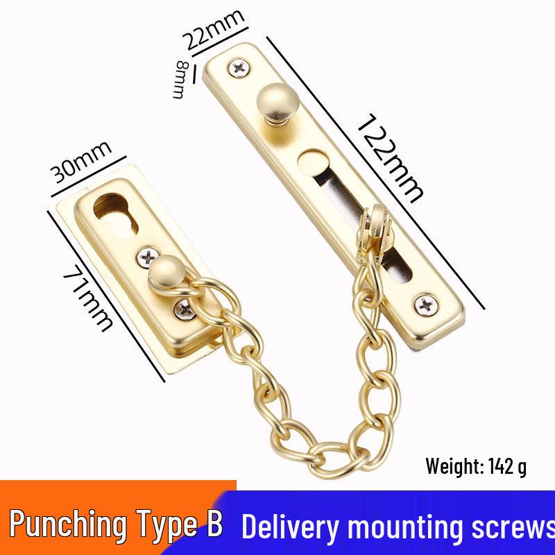 No-Punch Anti-Theft Door Chain Lock and Bolt for Hotel Room Safety