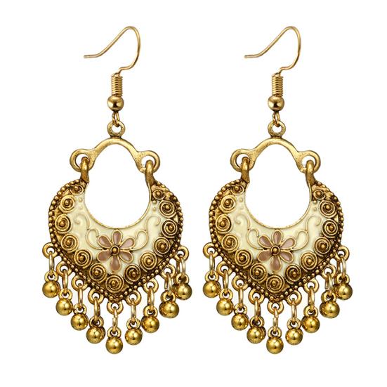 Bohemian Women Flower Bells Tassel Enamel Hook Earrings Party Banquet Jewelry