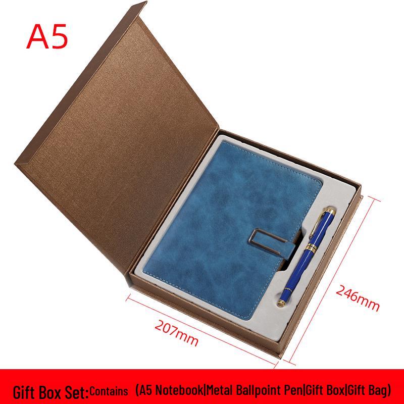 Men's Business Notebook with Printed Pages, Leather Cover, Magnetic Buckle, and Pen Holder. Perfect for Meeting Minutes and Office Use.