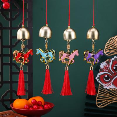 Chinese New Year Horse Pendant 2026 Feng Shui Zodiac Animal Charm Hanging Tassel Ornament with Bell for Fortune Wealth Success Home Shop Door Window
